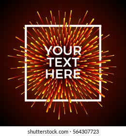 Vector light explosion. White frame on cosmic background. Text placeholder. Beautiful magic backdrop for your poster or web design.