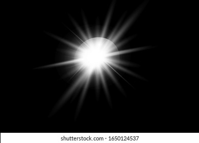 
Vector light flare with black stars in the dark sky. Flash Light.