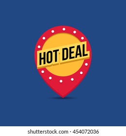 Vector light frame. Retro billboard. Red and yellow advertising sign. Hot deal. Flat design. Sale and discount, business banner.