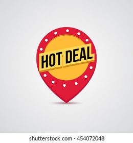 Vector light frame. Retro billboard. Red and yellow advertising sign. Hot deal. Flat design. Sale and discount, business banner.