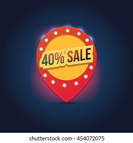 Vector light frame. Retro billboard. Red and yellow advertising sign. Sale and discount, business banner.