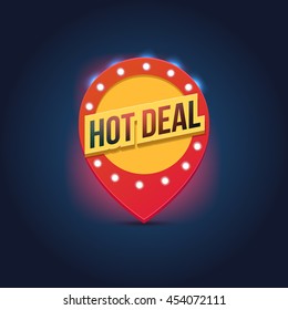 Vector light frame. Retro billboard. Red and yellow advertising sign. Hot deal. Sale and discount, business banner.