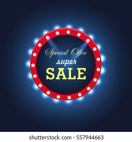 Vector light frame. Retro billboard. Hot deal. Sale and discount, business banner