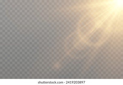 Vector light with glare png. Realistic bright flash of light png. Glare from the sun, sun rays.