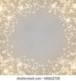 Vector light glow frame. Christmas concept. Special effect with magic sparkles. 