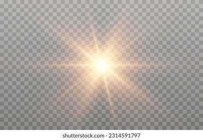 Vector light. Golden light png. Flash of light png. The sun, rays from the sun, dawn.