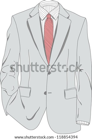 vector of light gray suit with red necktie