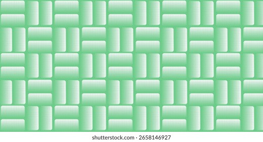Vector light green abstract wide panoramic background with halftone effect and grainy texture. Modish layout with dotted rounded shapes. Abstraction with classy design for decorative print or branding