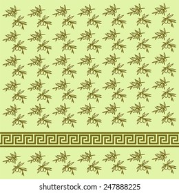 Vector light green background with olives and pattern