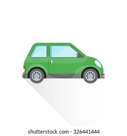 vector light green color flat design subcompact body type vehicle illustration isolated white background long shadow
