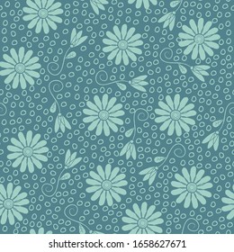 Vector Light Green Flowers on Green Background Seamless Repeat Pattern. Background for textile, book covers, manufacturing, wallpapers, print, gift wrap and scrapbooking.