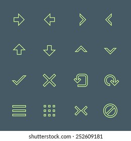vector light green outline various navigation menu buttons icons set on dark background 