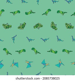 Vector light green Small Origami paper dinosaurs background pattern