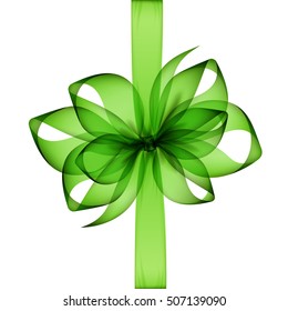 Vector Light Green Transparent Bow and Ribbon Top View Close up Isolated on White Background