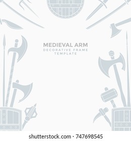 vector light grey color various medieval cold steel arms decorative frame isolated on white background