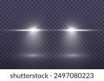 Vector light from the headlights PNG. Light from the headlights of a car on an isolated transparent background. Round headlights, yellow light PNG.