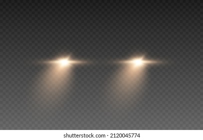 Luz vectora de los faros PNG. Luz de los faros de un coche sobre un fondo transparente aislado. Faros redondos, luz amarilla PNG. Iluminación de carretera. Papúa Nueva Guinea.