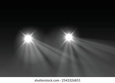 Luz vetorial dos faróis PNG. Luz dos faróis de um carro em um fundo transparente isolado. Faróis redondos, luz amarela PNG.