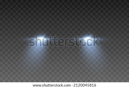 Vector light from the headlights PNG. Light from the headlights of a car on an isolated transparent background. Round headlights, yellow light PNG. Road lighting. PNG.