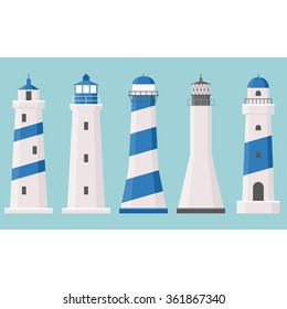 Vector light house icons collection set 2, flat design