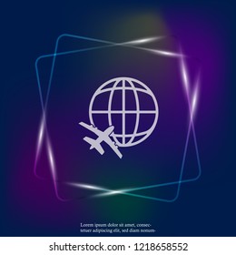 Vector  light icon icon airplane flying around the globe.  Layers grouped for easy editing illustration. For your design.