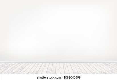 Vector light interior white wooden floor and white clear wall background.