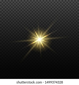 Vector light lens flare effect. Bright golden highlight. Space star explosion. Decorative magic Christmas element.