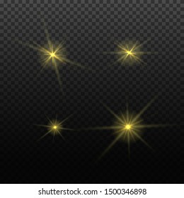 Vector light lens flare effect. Bright golden highlight. Space star explosion. Decorative magic Christmas element.