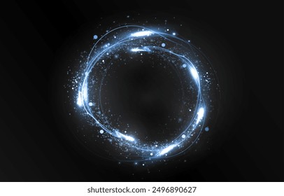 Vector light line effect of blue circle. Luminous fire trail on a transparent background. Light round line with an advantage effect. Golden dust circle light png.	
