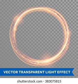 Vector Light Line Effect Of Gold Circle. Glowing Magic Flare Fire Ring Trace. Glitter Sparkle Swirl Trail Effect On Transparent Background. Bokeh Glitter Round Wave Line With Flying Flash Light