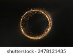 Vector light line effect of golden circle. Luminous fire trail on a transparent background. Light round line with an advantage effect. Golden dust circle light png.	
