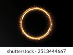 Vector light line effect of golden circle. Luminous fire trail on a transparent background. Light round line with an advantage effect. Golden dust circle light png.