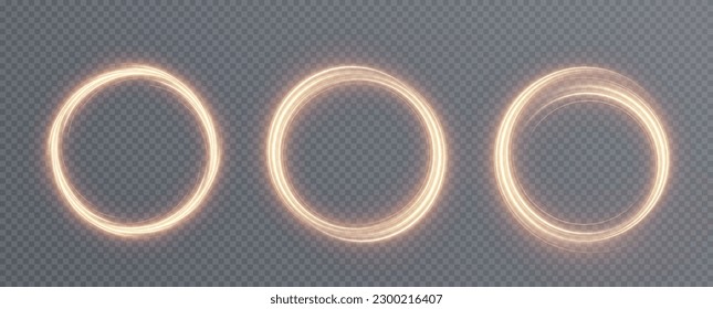 Vector light line effect of golden circle. Luminous fire trail on a transparent background. Light round line with an advantage effect. Golden circle light png.