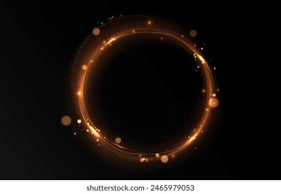 Vector light line effect of golden circle. Luminous fire trail on a transparent background. Light round line with an advantage effect. Golden dust circle light png.