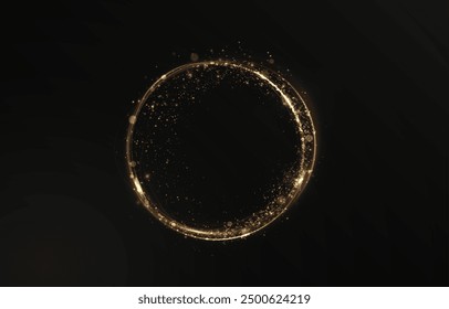 Vector light line effect of golden circle. Luminous fire trail on a transparent background. Light round line with an advantage effect. Golden dust circle light png.	