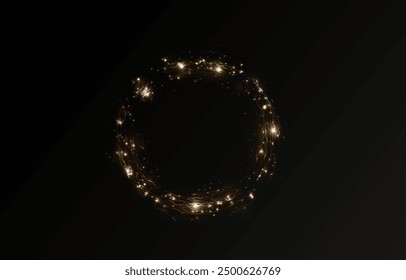 Vector light line effect of golden circle. Luminous fire trail on a transparent background. Light round line with an advantage effect. Golden dust circle light png.