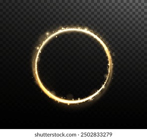 Vector light line effect of golden circle. Luminous fire trail on a transparent background. Light round line with an advantage effect. Golden dust circle light png.

