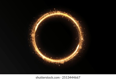 Efeito de linha de luz vetorial do círculo dourado. Trilha de fogo luminosa sobre um fundo transparente. Linha redonda clara com um efeito de vantagem. Png de luz de círculo de poeira dourada.