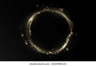 Vector light line effect of golden circle. Luminous fire trail on a transparent background. Light round line with an advantage effect. Golden dust circle light png.	
