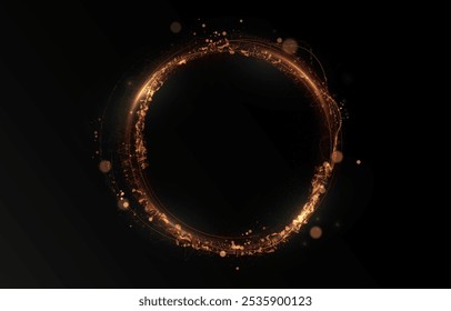 Efeito de linha de luz vetorial do círculo dourado. Trilha de fogo luminosa sobre um fundo transparente. Linha redonda clara com um efeito de vantagem. Png de luz de círculo de poeira dourada.	
