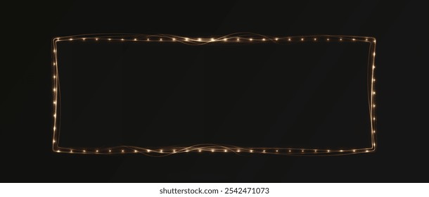 Vector light line effect of golden frame . Luminous fire trail on a transparent background.