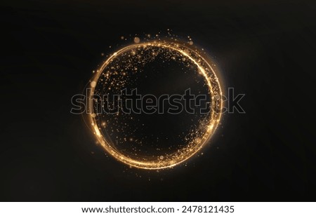 Vector light line effect of golden circle. Luminous fire trail on a transparent background. Light round line with an advantage effect. Golden dust circle light png.	
