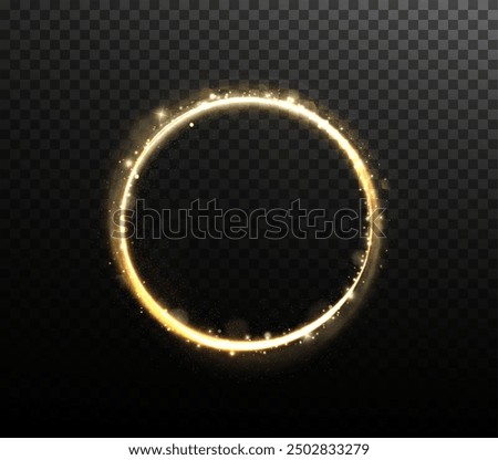 Vector light line effect of golden circle. Luminous fire trail on a transparent background. Light round line with an advantage effect. Golden dust circle light png.

