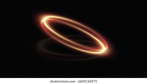 Vector light line effect of a golden,red circle. Luminous fire trail on a transparent background. Light round line with an advantage effect. Golden dust circle light PNG. 