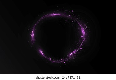Vector light line effect of pink circle. Luminous fire trail on a transparent background. Light round line with an advantage effect. Pink dust circle light png.	
