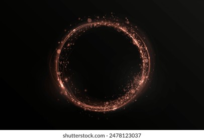 Vector light line effect of red circle. Luminous fire trail on a transparent background. Light round line with an advantage effect. Red dust circle light png.	
