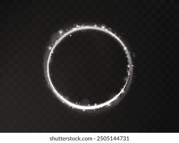 Vector light line effect of white circle. Luminous fire trail on a transparent background. Light round line with an advantage effect. White dust circle light png.

