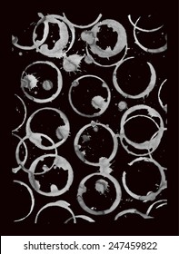 Vector  light  marks isolated on black background. Cups and bottles grungy vector stains.
