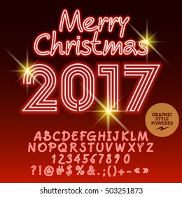 Vector enciende la tarjeta de felicitación Feliz Navidad 2017 con un conjunto de letras, símbolos y números. El archivo contiene estilos gráficos