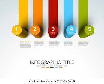 Infografische Vorlage für Vektorlichtvielzweck aus dem Stufendiagramm für Diagonalzylinder mit Zahlenbeschreibungen für Farbstreifen und Legende - weißer Hintergrund Version mit 5 Stufen-Elementen